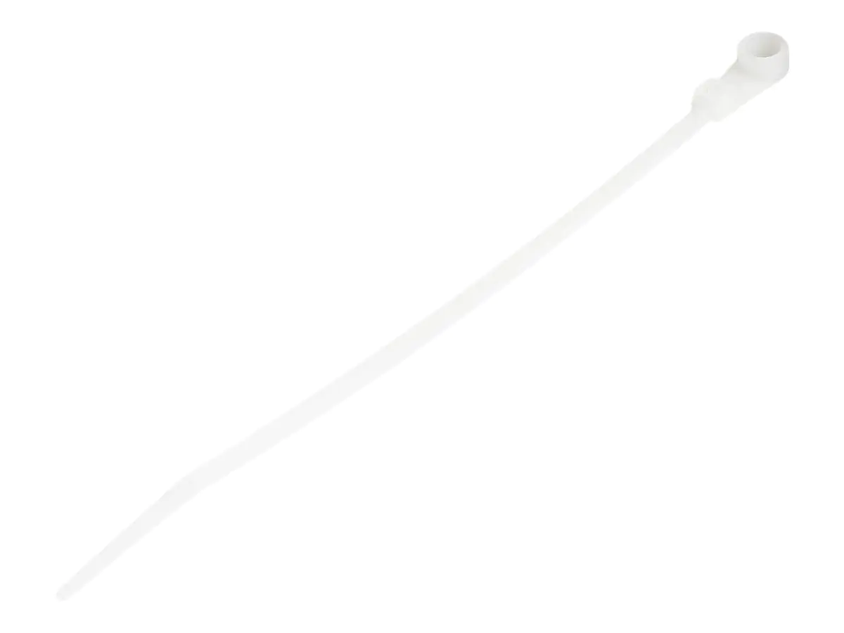 StarTech 15cm(6") Cable Ties with Mounting Hole, 3mm(1/8") wide, 40mm(1-1/2") Bundle Dia. 18kg(40lb) Tensile Strength, Nylon 66 Self Locking Ties with Screw Hole, UL Listed, 100 Pack - UL94 V-2 Rated - TAA (CBMZTS10N6) - Kabelbinder - 17.2 cm - weiß - TAA