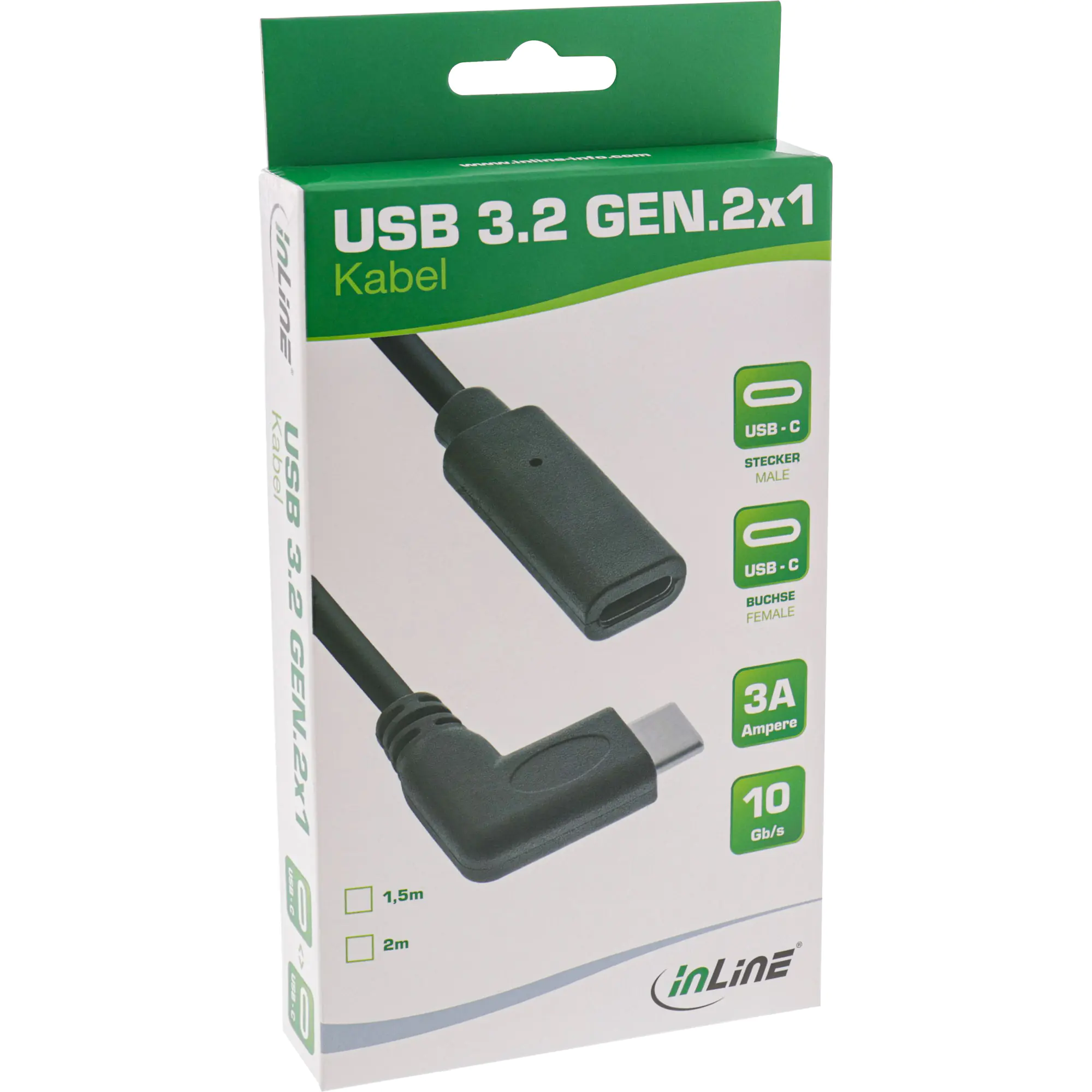 InLine - USB-Verlängerungskabel - 24 pin USB-C (M) gewinkelt zu 24 pin USB-C (W) - USB 3.2 Gen 1 - 3 A - 2 m - unterstützt Stromversorgung - Schwarz InLine - USB-Verlängerungskabel - 24 pin USB-C (M) gewinkelt zu 24 pin USB-C (W) - USB 3.2 Gen 1 - 3 A - 2 m - unterstützt Stromversorgung - Schwarz
