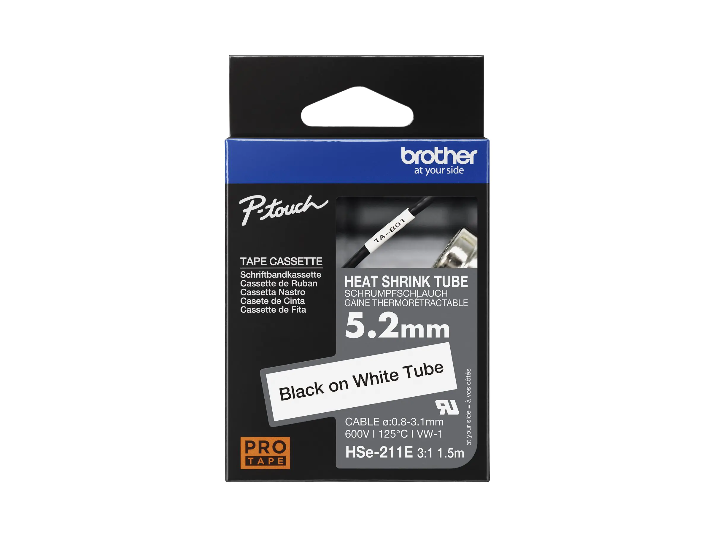 Brother HSe-211E - Schwarz auf Weiß - Rolle (0,52 cm x 1,5 m) HSE211E