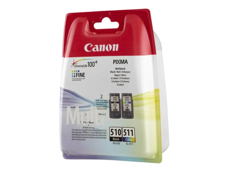 Canon PG-510 / CL-511 Multi pack - 2er-Pack - Schwarz, Farbe (Cyan, Magenta, Gelb) - Original - Tintenpatrone - für PIXMA MP230, MP237, MP252, MP258, MP270, MP280, MP282, MP499, MX350, MX360, MX410, MX420