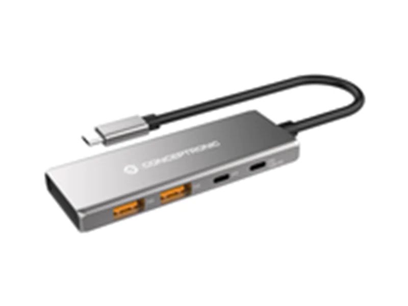 Conceptronic HUBBIES15G, USB 3.2 Gen 2 (3.1 Gen 2) Type-C, USB 3.2 Gen 2 (3.1 Gen 2) Type-A, USB 3.2 Gen 2 (3.1 Gen 2) Type-C, 10000 Mbit/s, Grau, Aluminium, 100 W