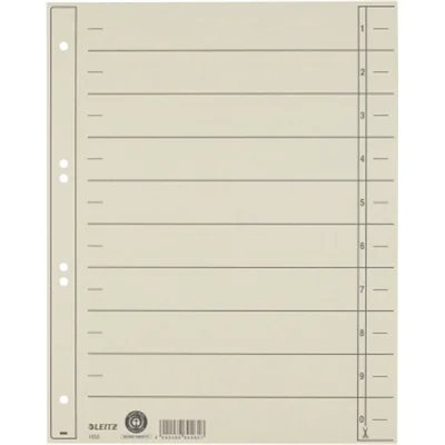 Leitz Trennblatt DIN A4, Überbreite Manilakarton, recycelt grau schwarz 100 St./Pack.