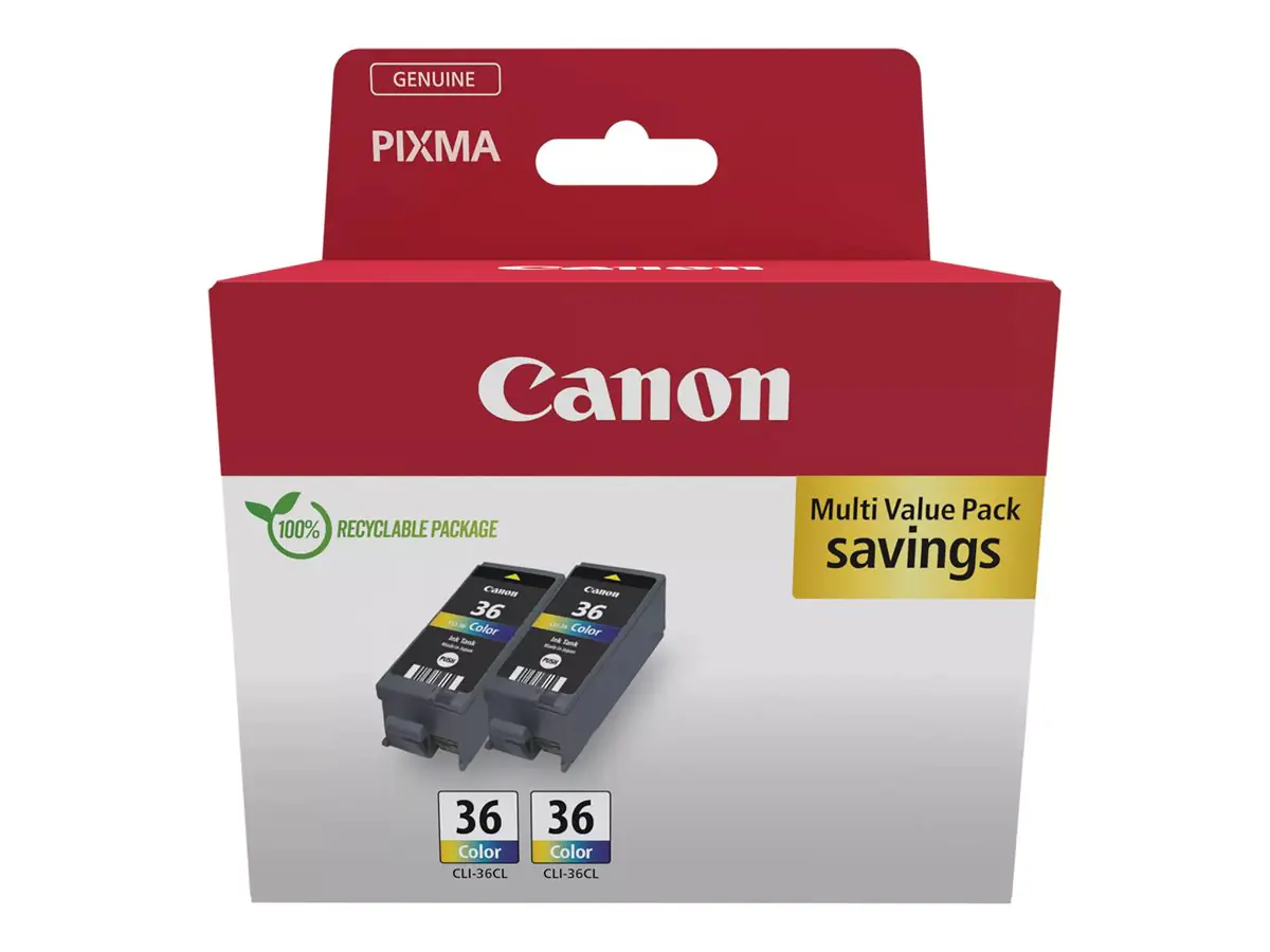 Canon CLI-36 Color Twin Pack - 2er-Pack - 12 ml - Farbe (Cyan, Magenta, Gelb) - original - Tintenbehälter - für PIXMA iP100 with battery, iP110, TR150, TR150 with Battery Pack; RC-IP100 Canon CLI-36 Color Twin Pack - 2er-Pack - 12 ml - Farbe (Cyan, Magenta, Gelb) - original - Tintenbehälter - für PIXMA iP100 with battery, iP110, TR150, TR150 with Battery Pack; RC-IP100