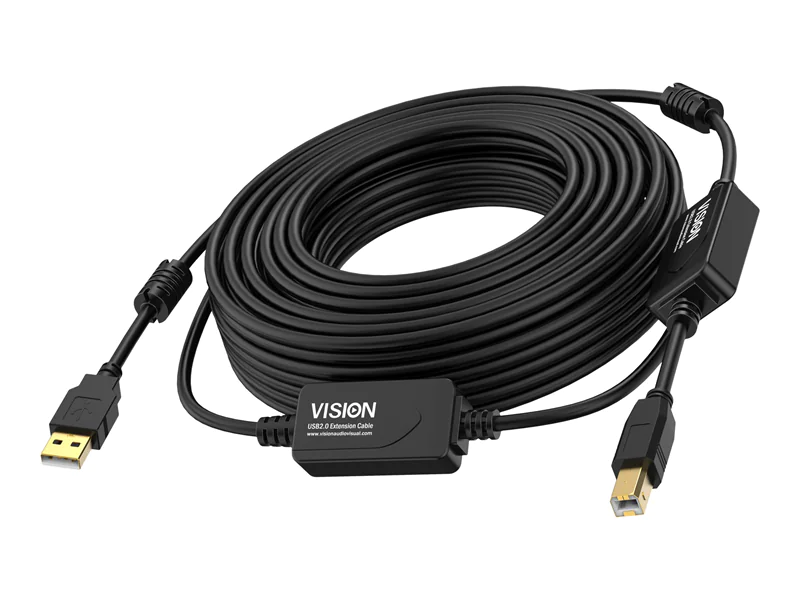 Vision - USB-Kabel - USB (M) zu USB Typ B (M) - USB 2.0 - 15 m - aktiver Booster nachgeschaltet - Schwarz