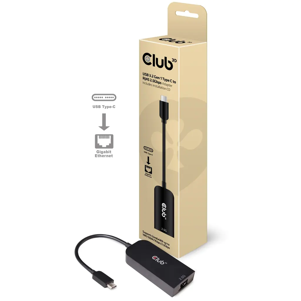 Club 3D USB 3.2 Gen1 Typ C auf RJ45 2.5Gbps Ethernet Adapter CAC-1520