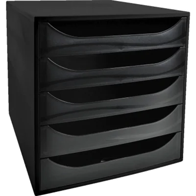 Exacompta Schubladenbox ECOBOX 5 Schubladen DIN A4, Überbreite Polystyrol Gehäusefarbe: schwarz Farbe der Schublade: schwarz Exacompta Schubladenbox ECOBOX 5 Schubladen DIN A4, Überbreite Polystyrol Gehäusefarbe: schwarz Farbe der Schublade: schwarz