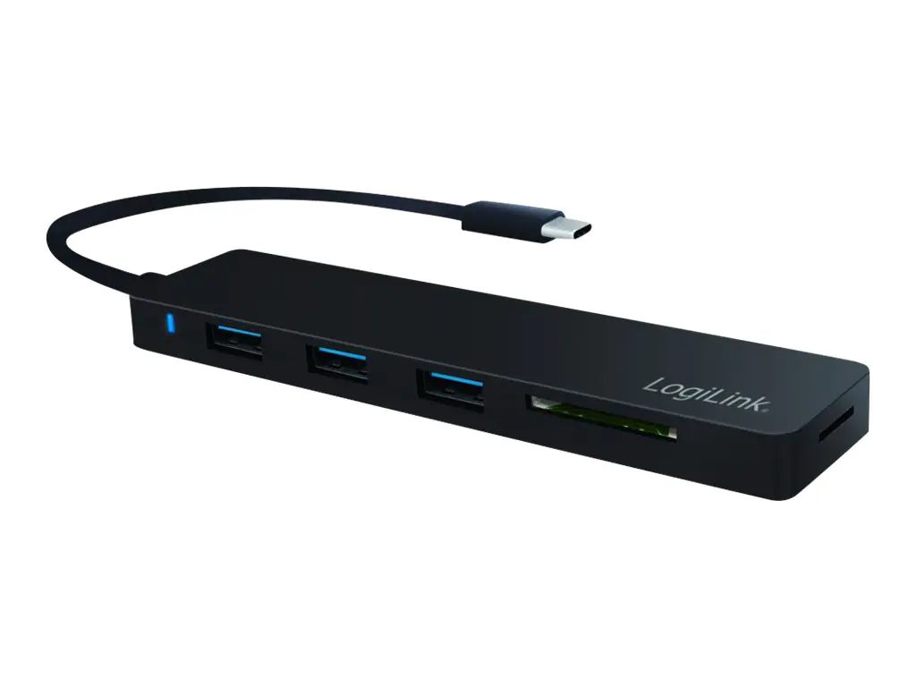 LogiLink Ultra-slim USB-C 3-port Hub with card reader - Hub - 3 x SuperSpeed USB 3.0 - Desktop