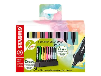 STABILO GREEN BOSS - Textmarker - gemischte Farben - wasserbasierte Tinte - 2-5 mm (Packung mit 8) 6070/08-5