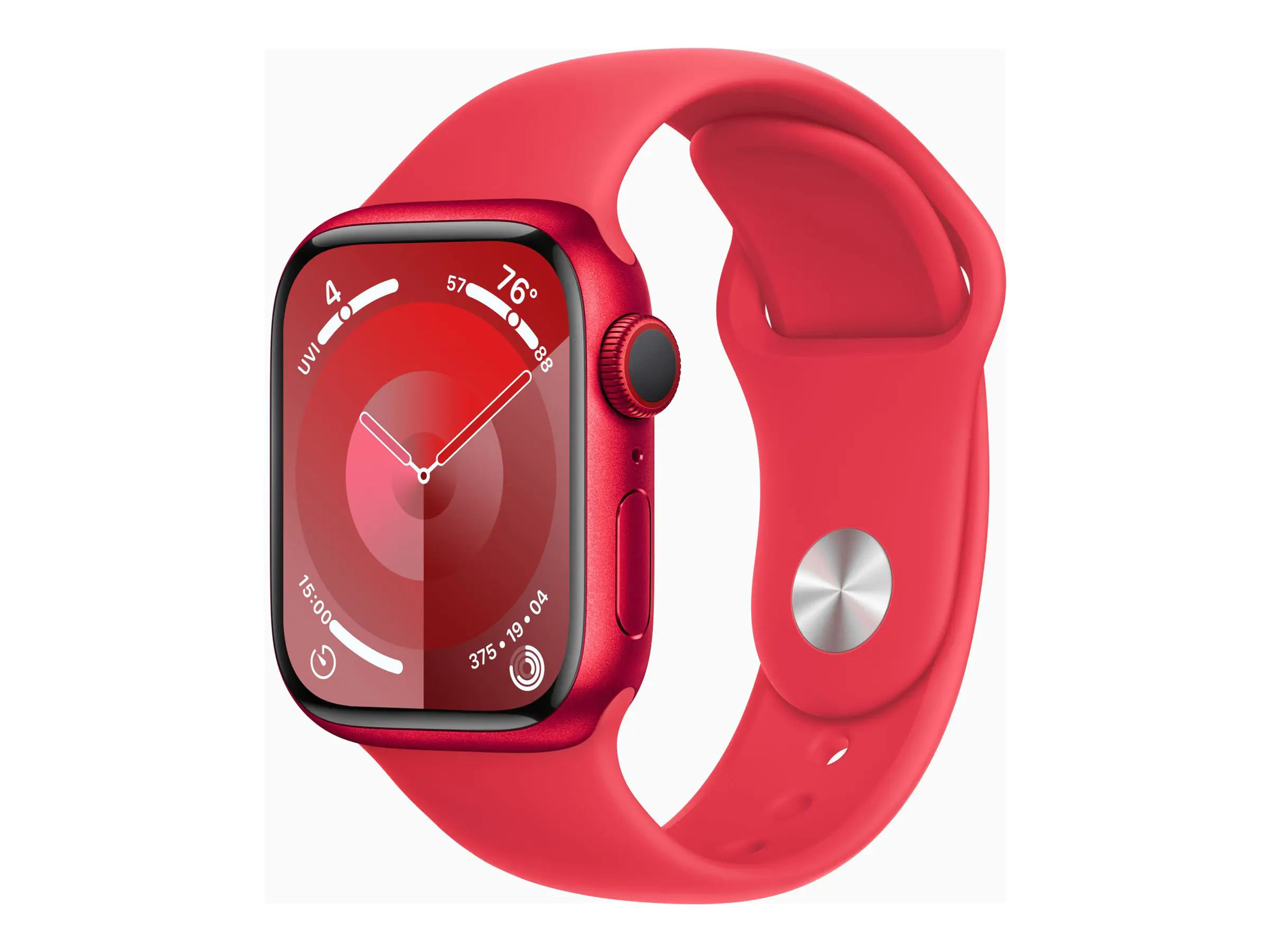 Apple Watch Series 9 (GPS + Cellular) - (PRODUCT) RED - 41 mm - Red Aluminium - intelligente Uhr mit Sportband - Flouroelastomer - rot - Bandgröße: M/L - 64 GB - Wi-Fi, Bluetooth, UWB, LTE - 4G - 32.1 g