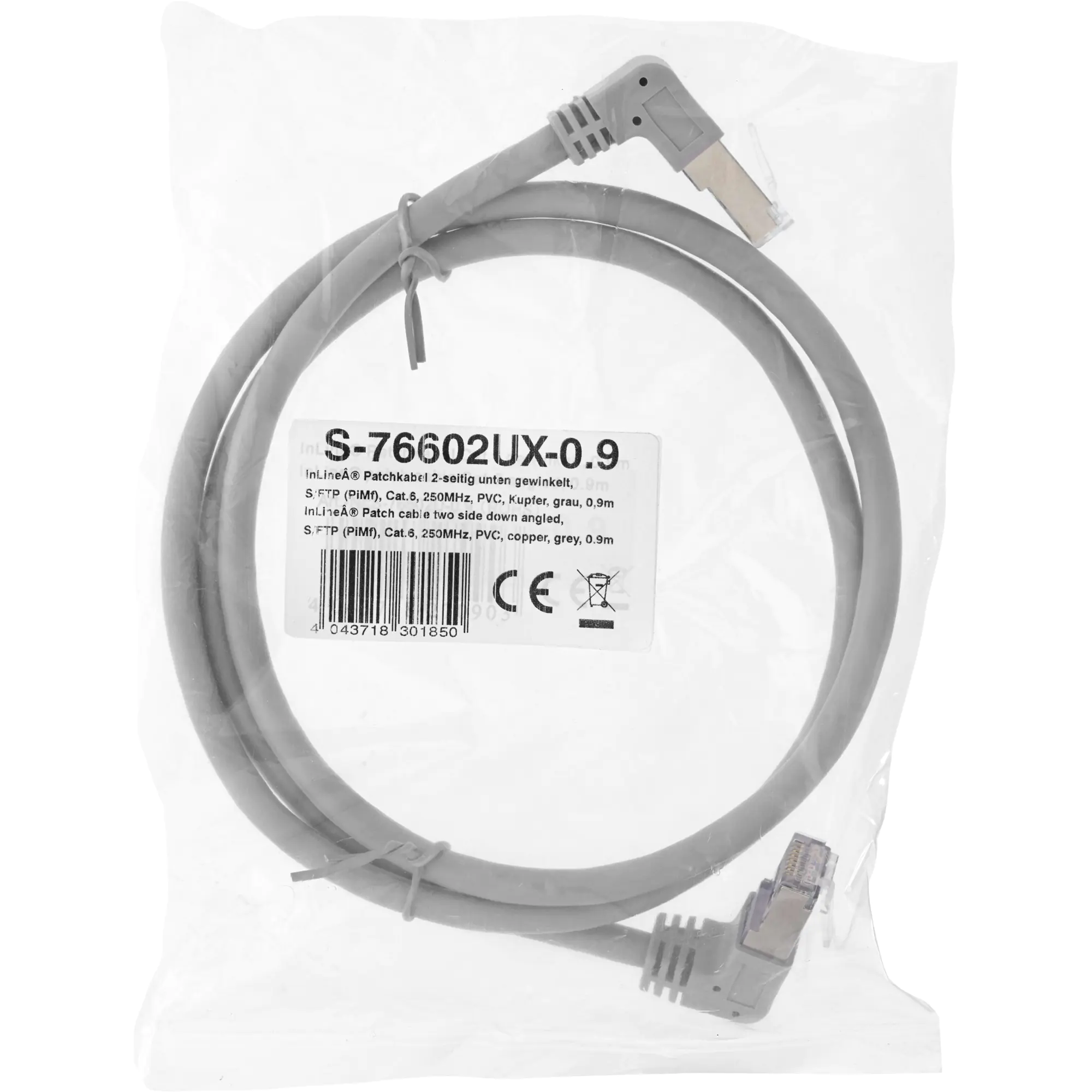 InLine Patchkabel 2-seitig unten gewinkelt - S/FTP - Cat.6 - 250MHz - PVC - 1,10m S-76602U-1.1