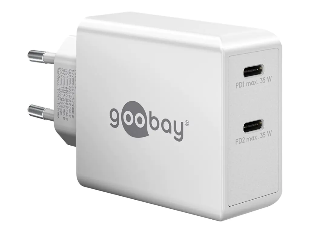 Goobay Netzteil - 36 Watt - 3 A - PD - 2 Ausgabeanschlussstellen (USB-C) 61758