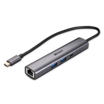 Lindy - Netzwerk-/USB-Adapter - USB-C 3.2 Gen 2 - Gigabit Ethernet x 1 + USB 3.2 Gen 2 x 2 + USB-C 3.2 Gen 2 x 1 - Dunkelgrau