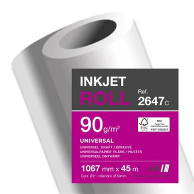 Clairefontaine Inkjetplotterpapier UNIVERSAL 610 mm x 50 m (B x L) 80g/m² hochweiß 2 Rl./Pack. Clairefontaine Inkjetplotterpapier UNIVERSAL 610 mm x 50 m (B x L) 80g/m² hochweiß 2 Rl./Pack.