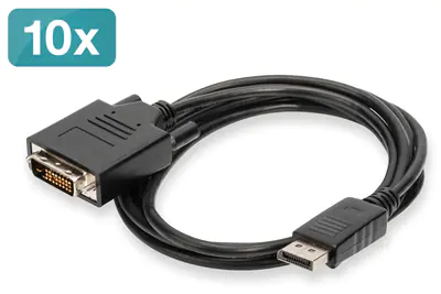 ASSMANN - Adapterkabel - DisplayPort (M) zu DVI-D (M) - 2 m - 1080p-Unterstützung - Schwarz (Packung mit 10) ASSMANN - Adapterkabel - DisplayPort (M) zu DVI-D (M) - 2 m - 1080p-Unterstützung - Schwarz (Packung mit 10)