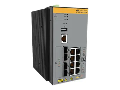 Allied Telesis AT IE340-12GP - Switch - L3 - managed - 8 x 10/100/1000 (PoE+) + 4 x 1000Base-X SFP - an DIN-Schiene montierbar, wandmontierbar - PoE+ (240 W) - DC-Stomversorgung