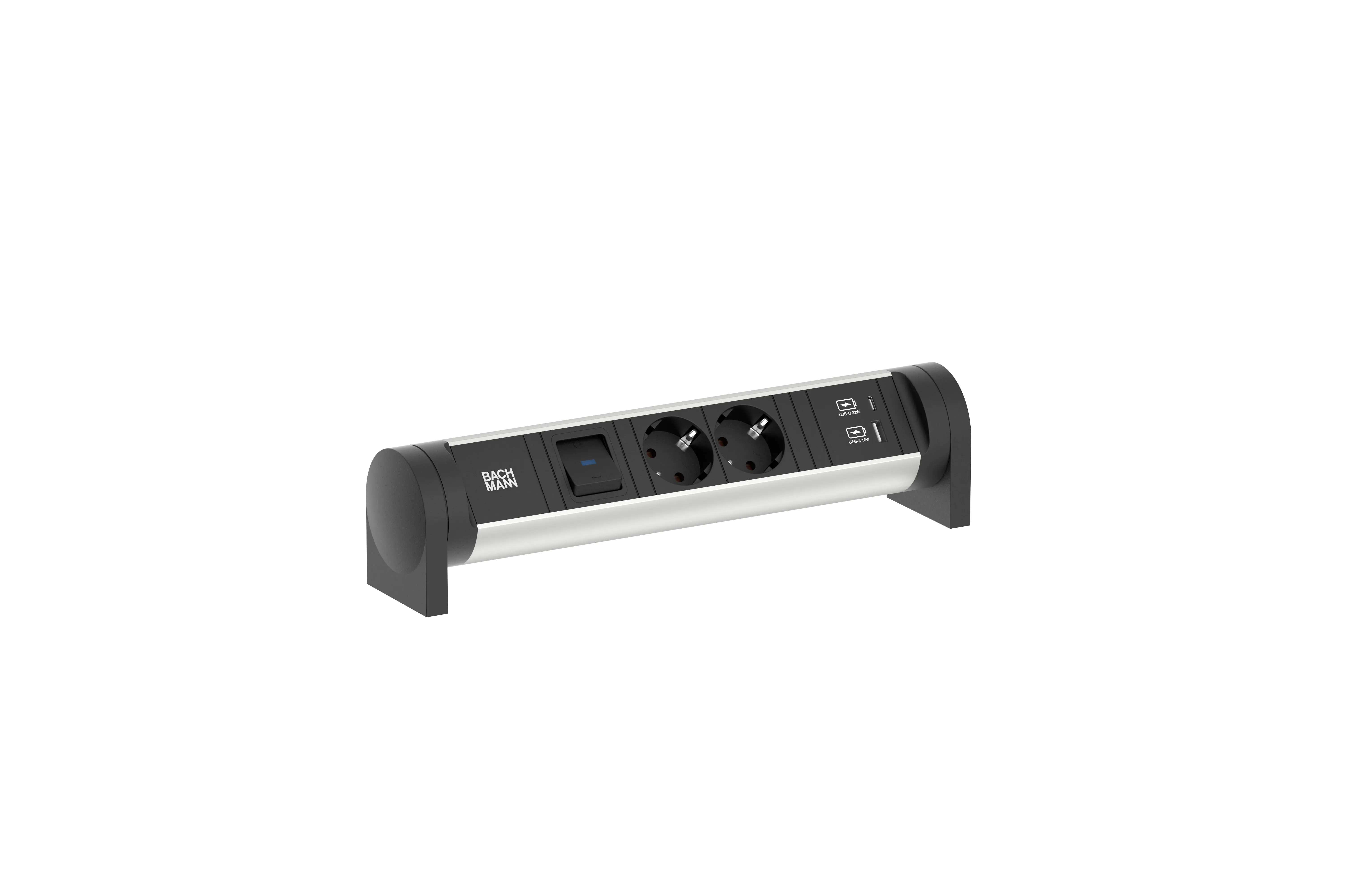 Bachmann CYCLE DESK Steckdosenleiste 2-fach USB A/C-Charger, 0,2m GST18, schwarz, mit Schalter