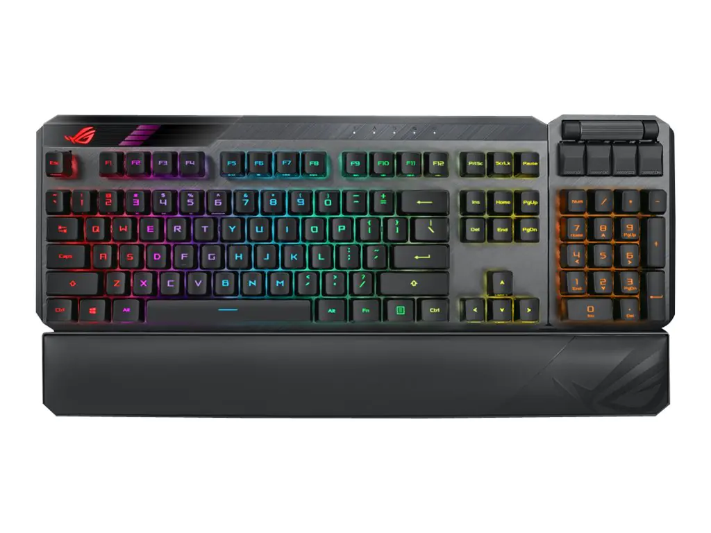 ASUS ROG Claymore II - Tastatur - Hintergrundbeleuchtung - kabellos - USB, 2.4 GHz - Deutsch - Tastenschalter: ROG RX RED optisch mechanisch - Schwarz