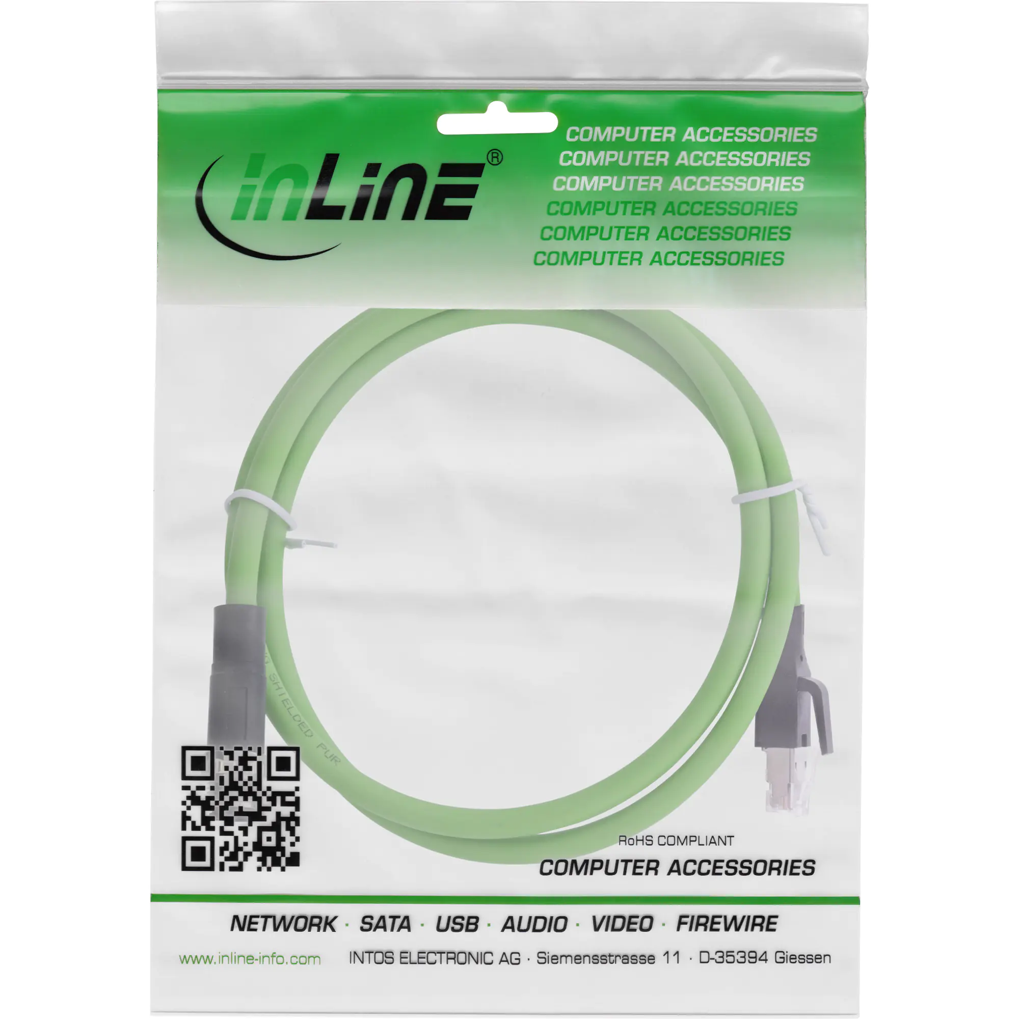 InLine Industrie Netzwerkkabel - M12 4pol D-kodiert St. zu RJ45 St. - PUR - 1m 40401