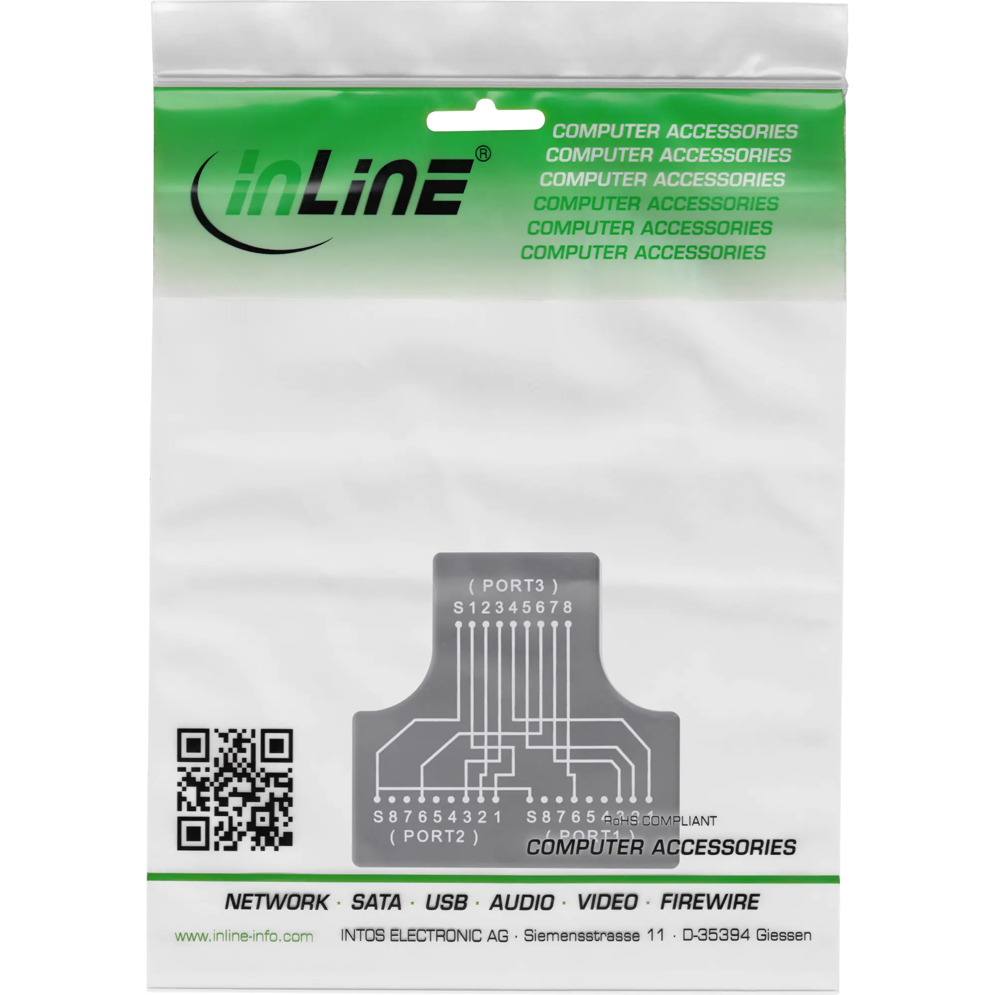 InLine Cat.5e STP T-Adapter (Port-Doppler) - RJ45 Buchse an 2x RJ45 Buchse 69995B