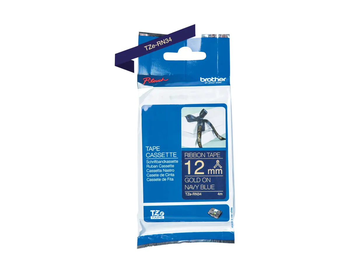 Brother TZe-RN34 - Gold auf Marineblau - Rolle (1,2 cm x 4 m) 1 Rolle(n) Band - für Brother PT-D600, H110; P-Touch PT-D450; P-Touch Cube PT-P300; P-Touch Embellish PT-D215