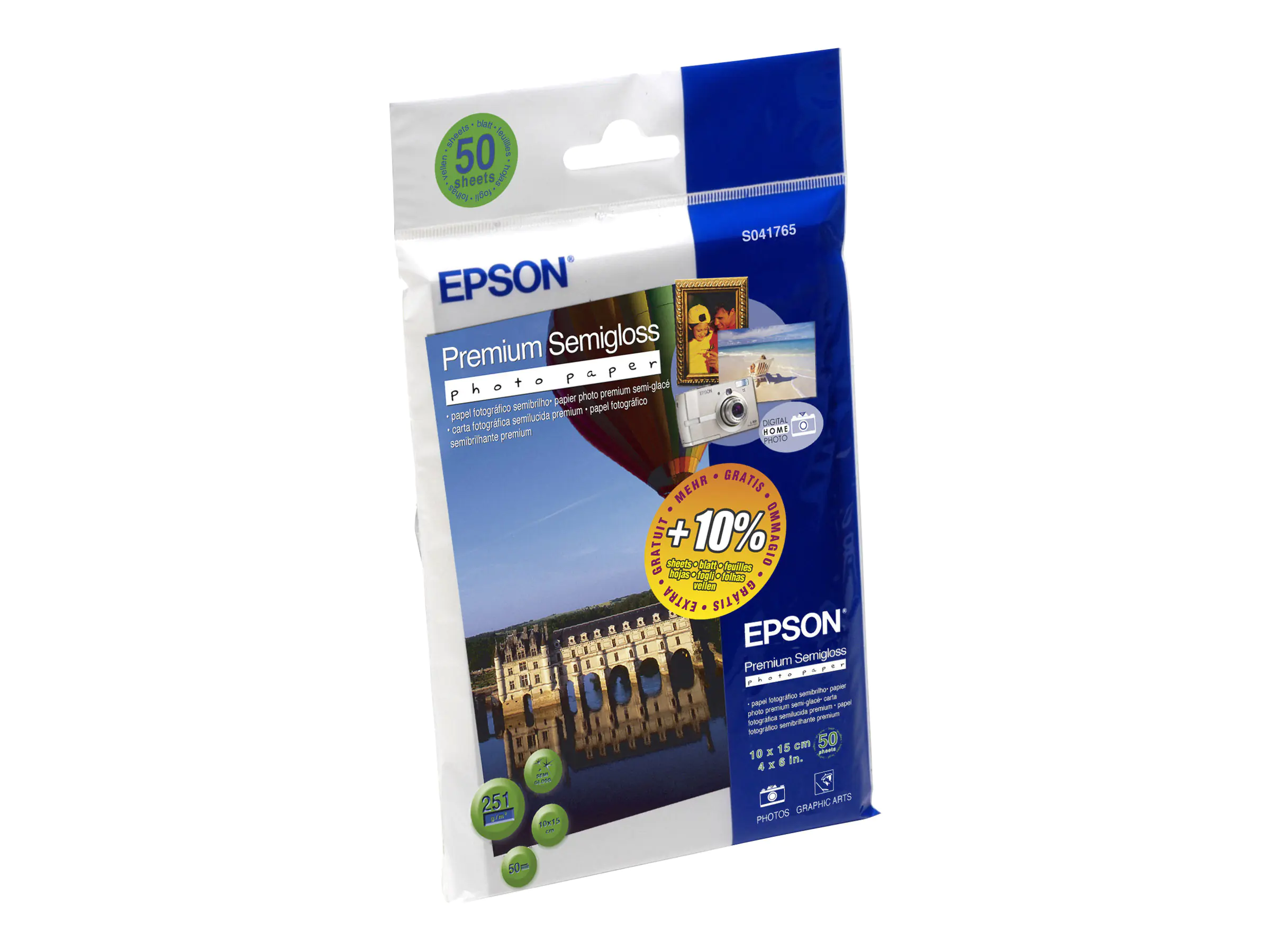 Epson Fotopapier Premium C13S041765 10x15cm Semigloss 50 St./Pack.