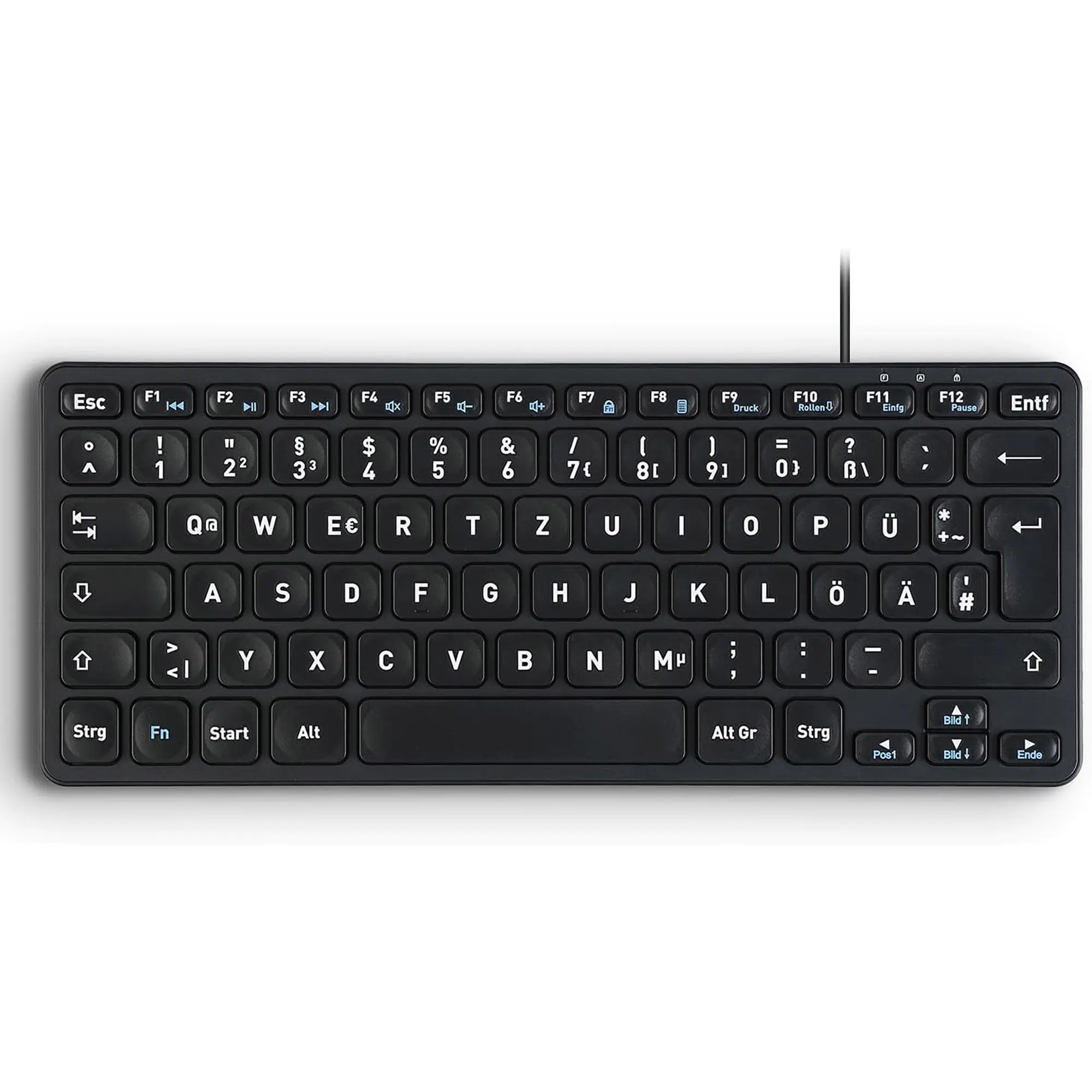 Perixx PERIBOARD-416 DE kabelgebunden USB Mini Tastatur mit 4 Hubs schwarz - Tastatur - USB 2.0