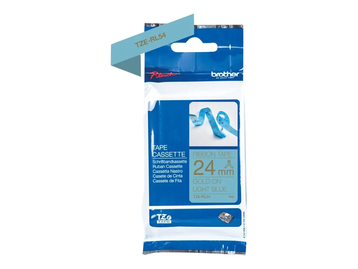 Brother Schriftband TZERL54 Seidig Gold auf Hellblau 2,4 cm x 4 m Brother Schriftband TZERL54 Seidig Gold auf Hellblau 2,4 cm x 4 m