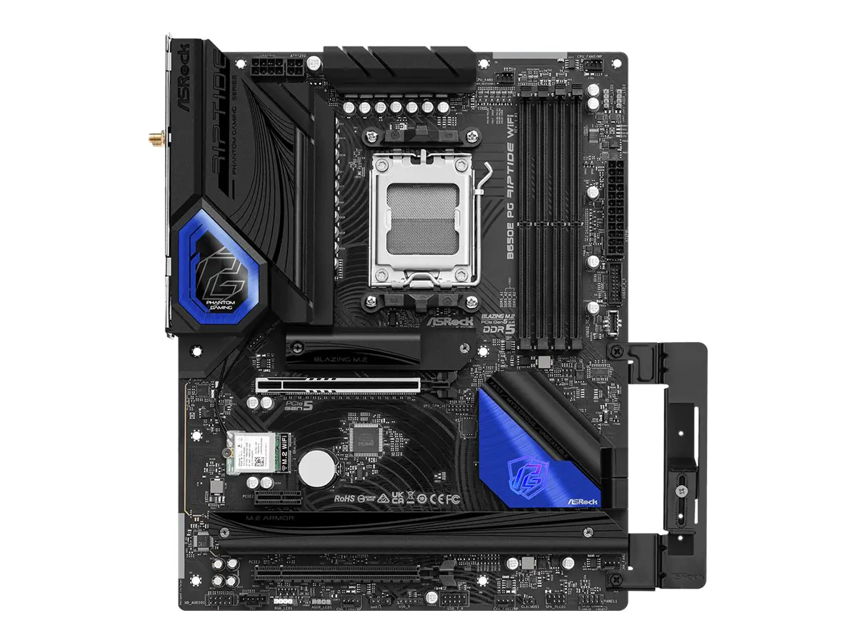 ASRock B650E PG Riptide WiFi - Motherboard - ATX - Socket AM5 - AMD B650 Chipsatz - USB-C 3.2 Gen 2x2, USB-C 3.2 Gen2, USB 3.2 Gen 2, USB 3.2 Gen 1 - 2.5 Gigabit LAN, Wi-Fi 6, Bluetooth - Onboard-Grafik (CPU erforderlich) 90-MXBL00-A0UAYZ