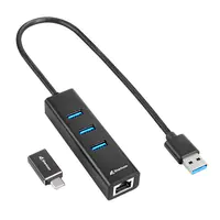 Sharkoon Shark 3-Port USB 3.2 Gen 1 Alu Hub+ RJ45 Ethernet Adapter bk