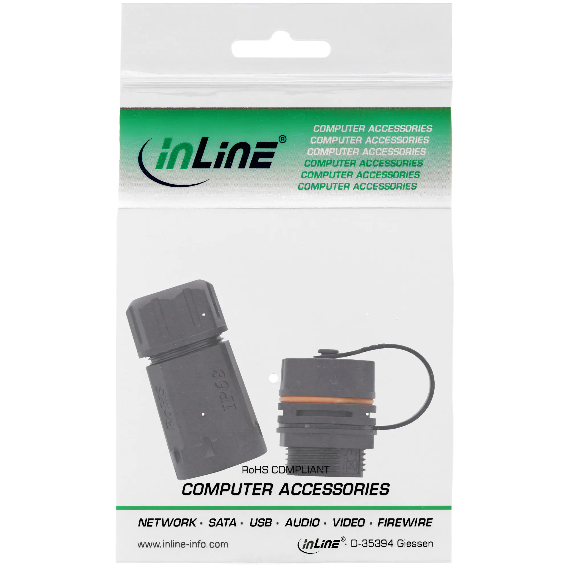 InLine Patchkabelkupplung - RJ45 Cat.6A - IP68 - für Industrie - mit Staubkappe 69990T