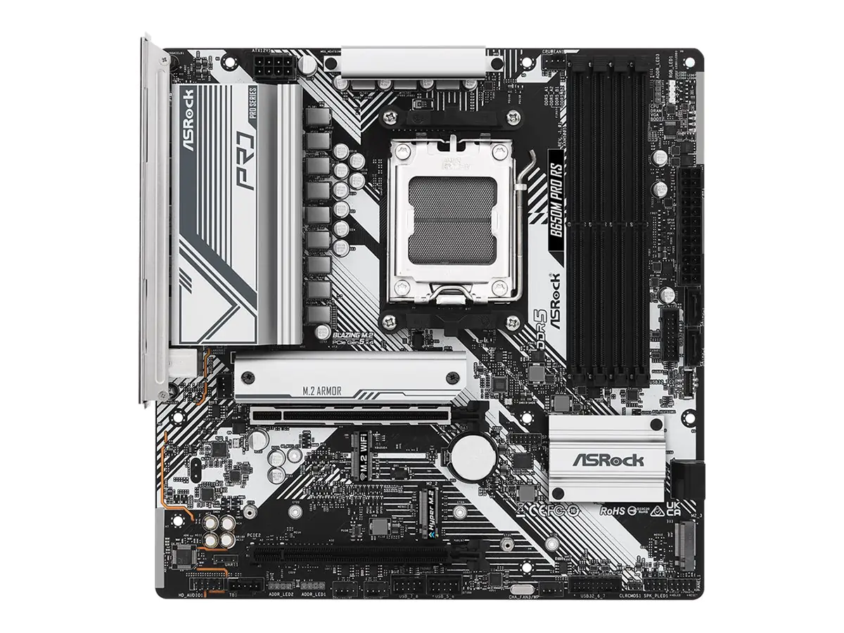 ASRock B650M PRO RS - Motherboard - micro ATX - Socket AM5 - AMD B650 Chipsatz - USB-C 3.2 Gen2, USB-C 3.2 Gen 1, USB 3.2 Gen 2, USB 3.2 Gen 1 - 2.5 Gigabit LAN - Onboard-Grafik (CPU erforderlich) 90-MXBLP0-A0UAYZ