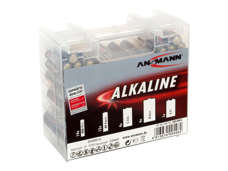 ANSMANN - Batterie 14 x AAA-Typ - Alkalisch - mit 12 x AA, 4 x C, 4 x D und 1 x E-Block 9 V Batterien