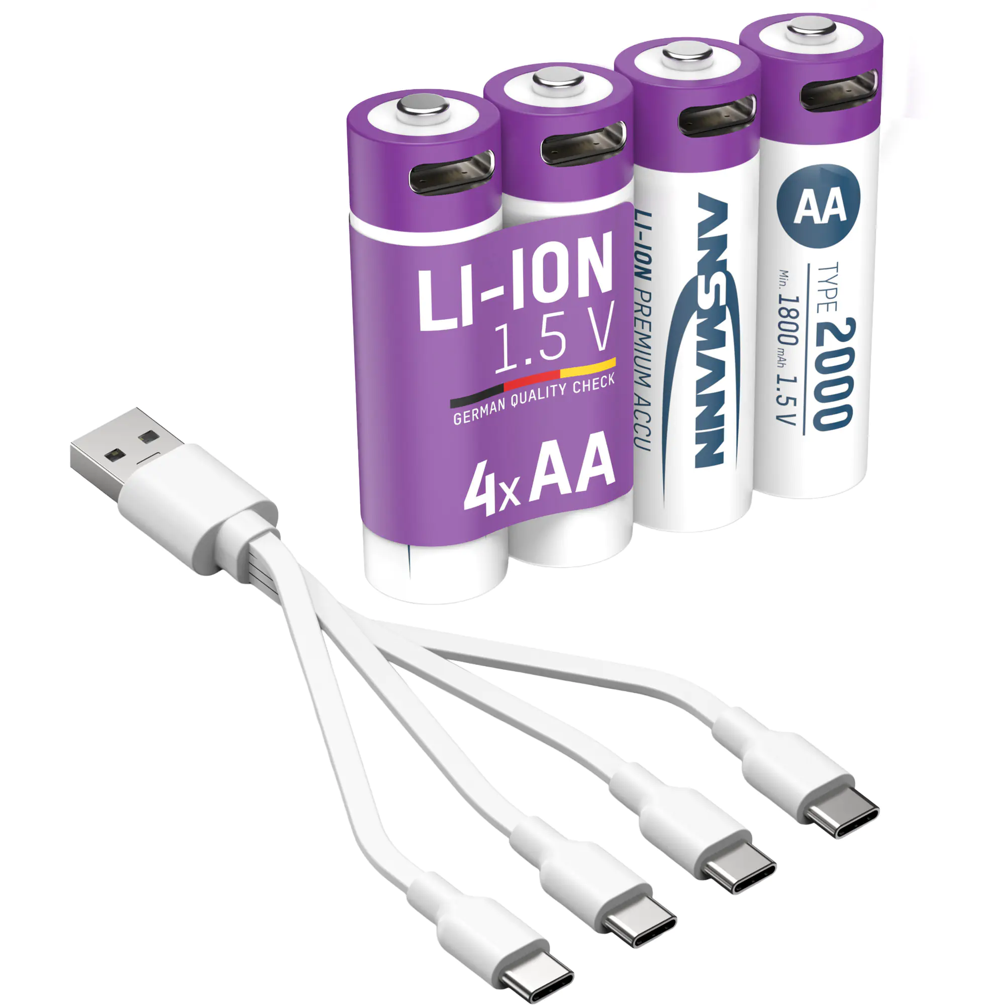 Ansmann 1312-0036, Wiederaufladbarer Akku, AA, Lithium-Ion (Li-Ion), 1,5 V, 4 Stück(e), 1800 mAh