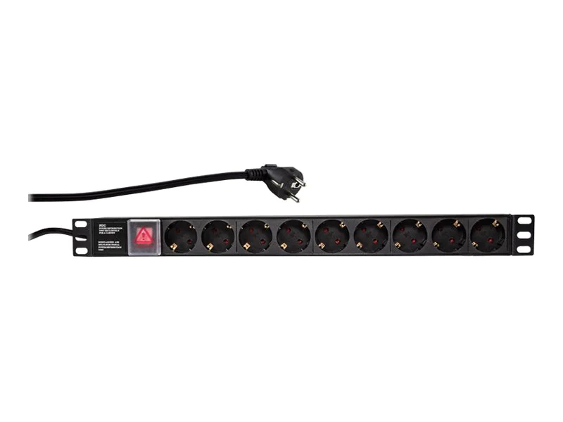 LogiLink Stromverteilungseinheit (Rack - einbaufähig) - Wechselstrom 250 V - 3500 Watt - Eingabe, Eingang power CEE 7/7 - Ausgangsanschlüsse: 9 (Stromversorgung) PDU9C02