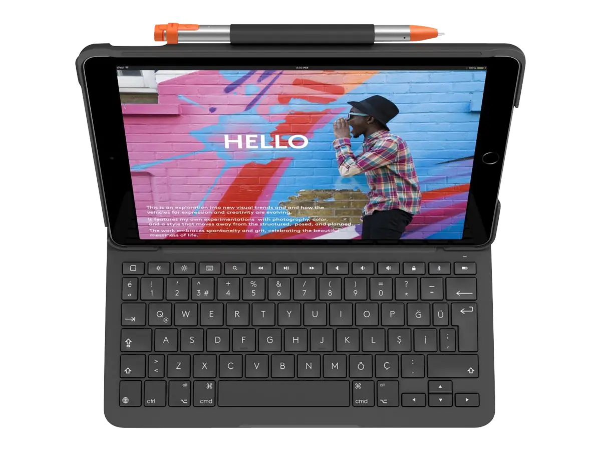 Logitech Slim Folio - Tastatur und Foliohülle - kabellos - Bluetooth - QWERTY - Spanisch - Graphite - für Apple 10.2-inch iPad (7. Generation, 8. Generation, 9. Generation)