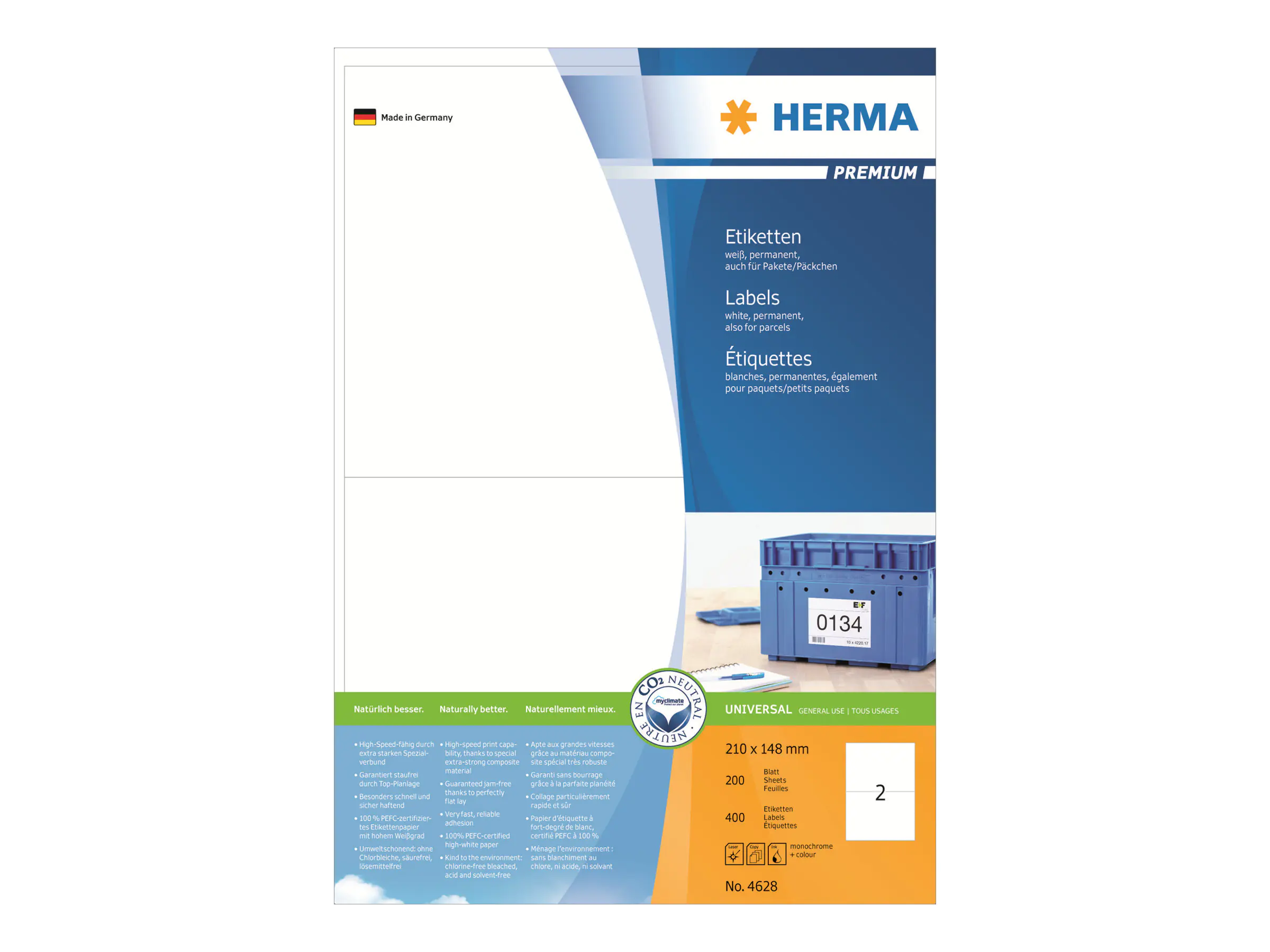 HERMA Etikett PREMIUM 4628 210x148mm weiß 400 St./Pack.