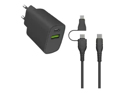 BIOnd Netzteil - mit USB-C auf USB-C / micro-USB Kabel - 20 Watt - 3 A - PD, QC 3.0 - 2 Ausgabeanschlussstellen (USB, USB-C) BIO-CMC-20W