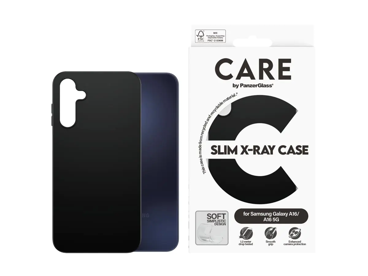 CARE by PanzerGlass - Hintere Abdeckung für Mobiltelefon - 100 % recyceltes thermoplastisches Polyurethan (TPU) - Schwarz - für Samsung Galaxy A15