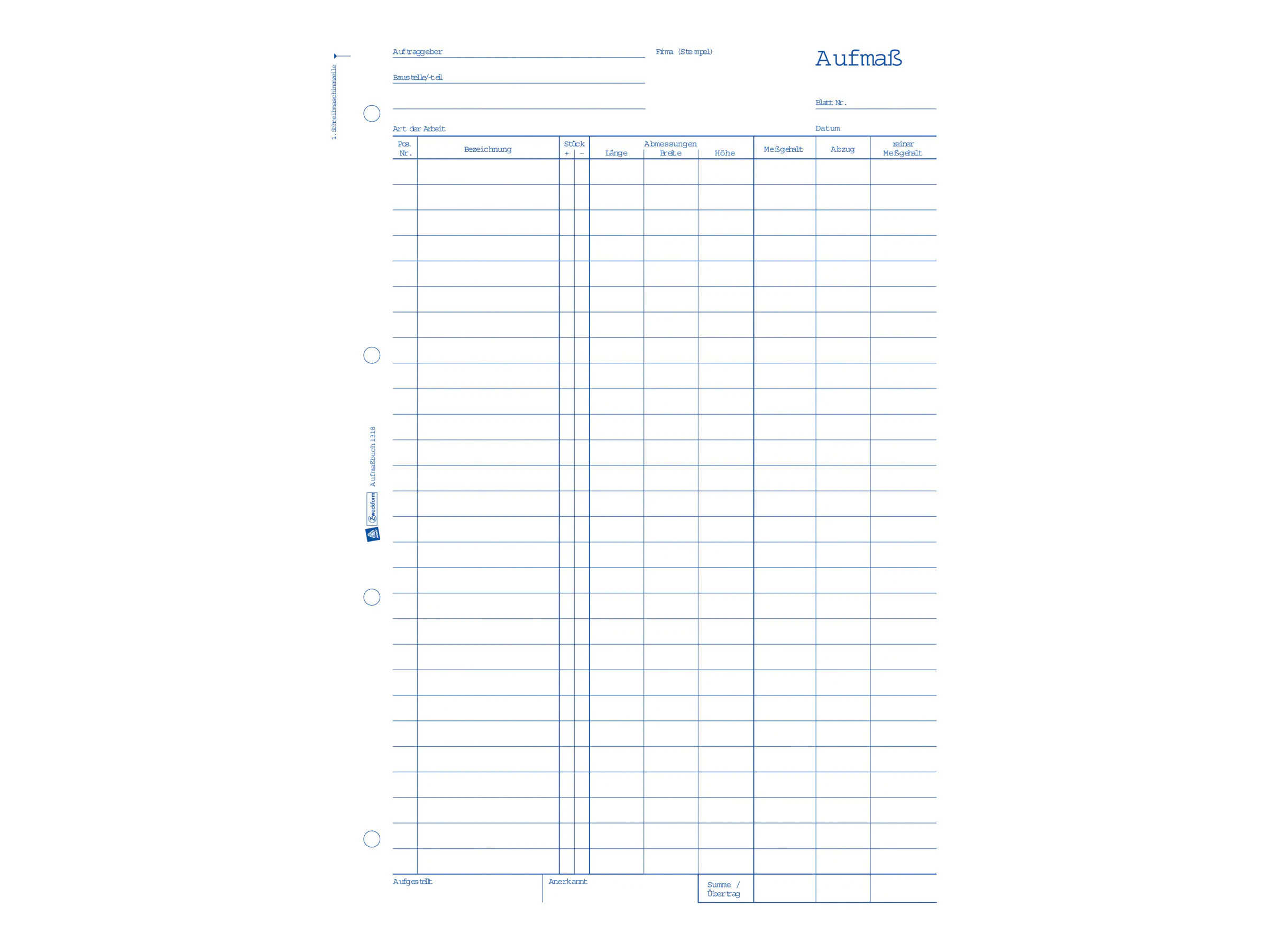 Avery Zweckform Außmaßbuch - 100 Blatt - A4 (210 x 297 mm) 1318