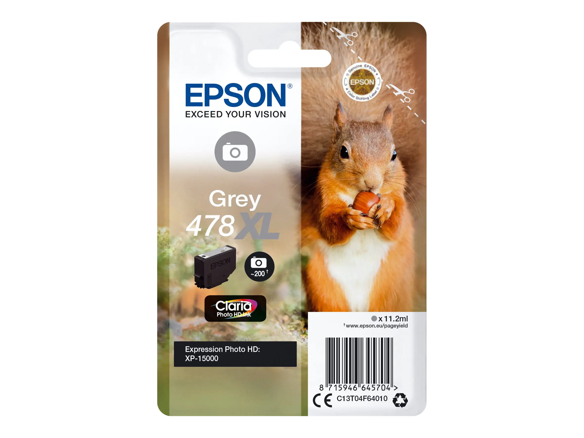 Epson 478XL - 11.2 ml - mit hoher Kapazität - Grau - Original - Tintenpatrone - für Expression Home HD XP-15000 Epson 478XL - 11.2 ml - mit hoher Kapazität - Grau - Original - Tintenpatrone - für Expression Home HD XP-15000
