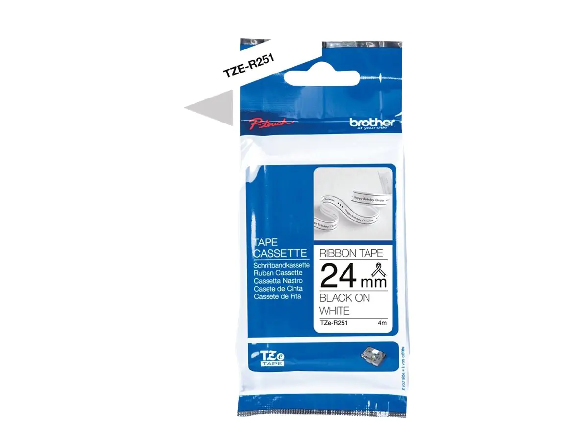 Brother TZe-R251 - Seidig - Schwarz auf Weiß - Rolle (2,4 cm x 4 m) 1 Kassette(n) Band - für Brother PT-D600; P-Touch PT-E800; P-Touch Cube Plus PT-P710; P-Touch Cube Pro PT-P910 Brother TZe-R251 - Seidig - Schwarz auf Weiß - Rolle (2,4 cm x 4 m) 1 Kassette(n) Band - für Brother PT-D600; P-Touch PT-E800; P-Touch Cube Plus PT-P710; P-Touch Cube Pro PT-P910