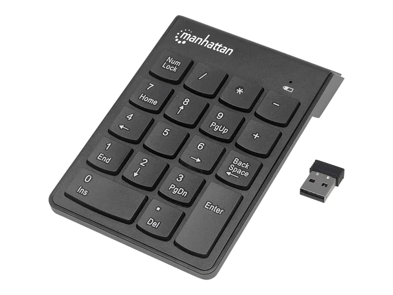 Manhattan Numeric Keypad, Wireless (2.4GHz), USB-A Micro Receiver, 18 Full Size Keys, Black, Membrane Key Switches, Auto Power Management, Range 10m, AAA Battery (included), Windows and Mac, Three Year Warranty, Blister - Tastenfeld - kabellos - 2.4