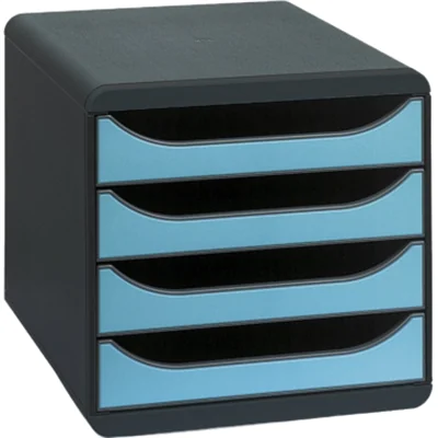 Exacompta Schubladenbox BIG-BOX 4 Schubladen DIN A4, Überbreite Polystyrol Gehäusefarbe: schwarz Farbe der Schublade: türkis Exacompta Schubladenbox BIG-BOX 4 Schubladen DIN A4, Überbreite Polystyrol Gehäusefarbe: schwarz Farbe der Schublade: türkis