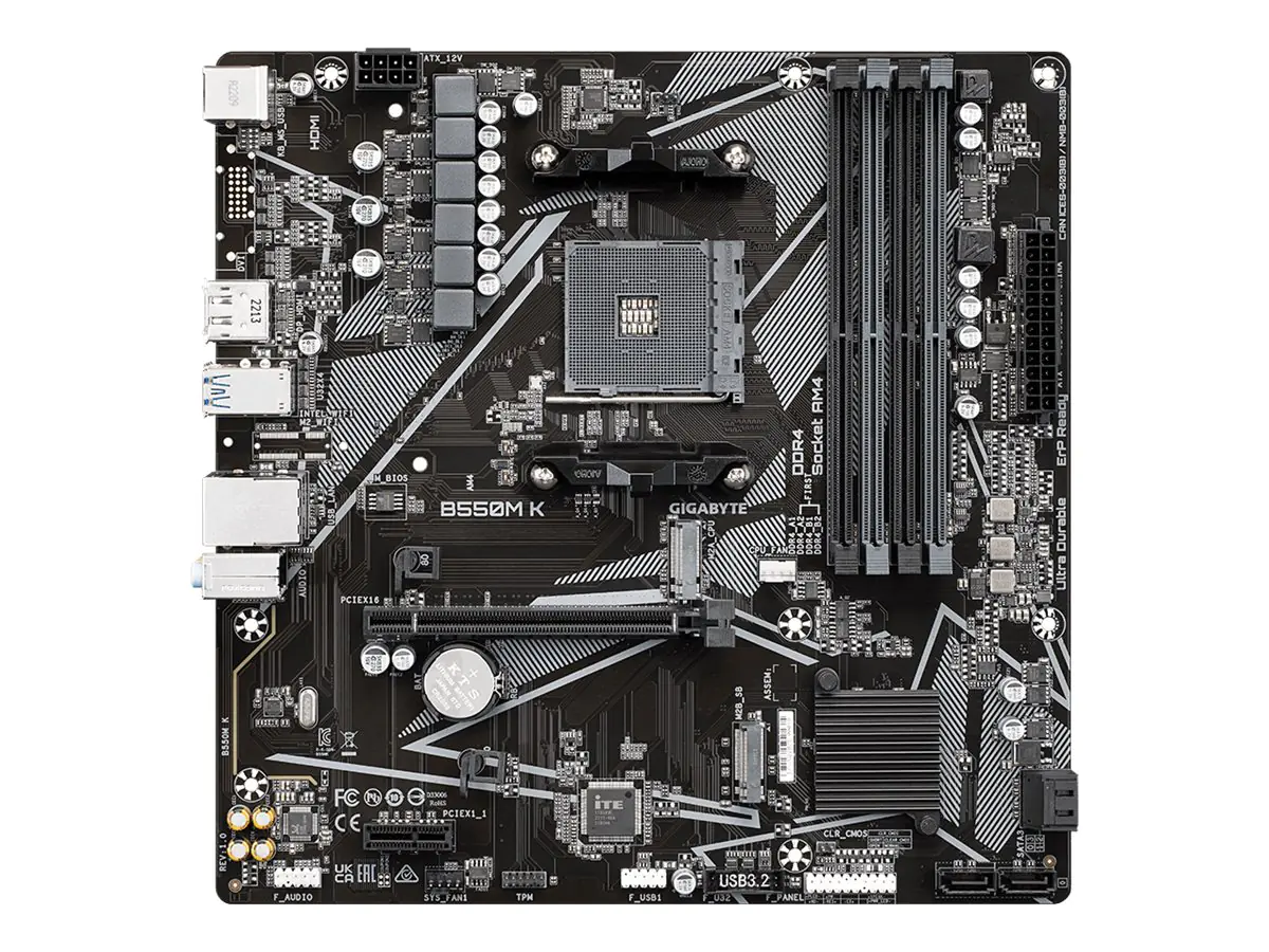 Gigabyte B550M K - 1.0 - Motherboard - micro ATX - Socket AM4 - AMD B550 Chipsatz - USB 3.2 Gen 1 - Gigabit LAN - Onboard-Grafik (CPU erforderlich) B550MK