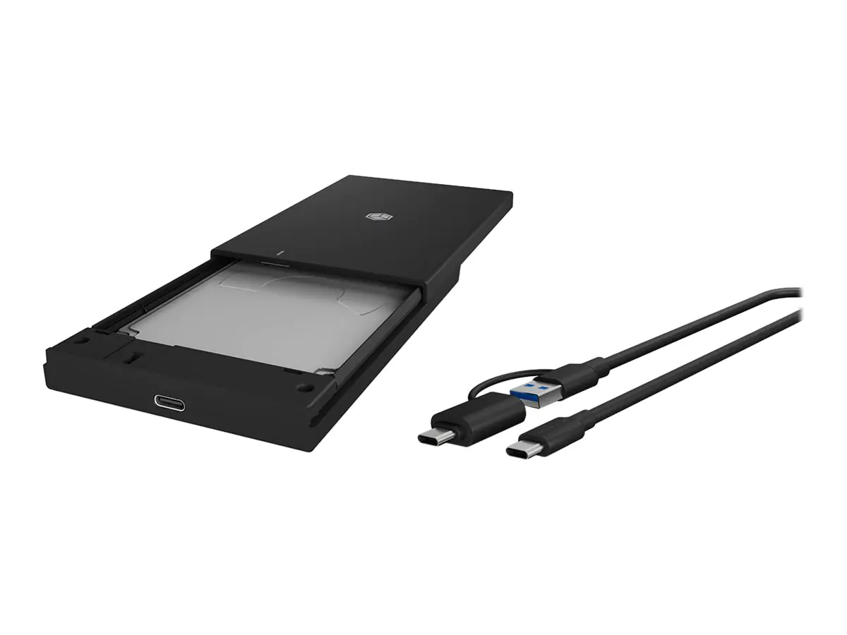 ICY BOX IB-200T-C3 - Speichergehäuse - Typ-A/Typ-C Combi-Kabel - 2.5" (6.4 cm) - SATA 6Gb/s - USB 3.2 (Gen 1) - Schwarz