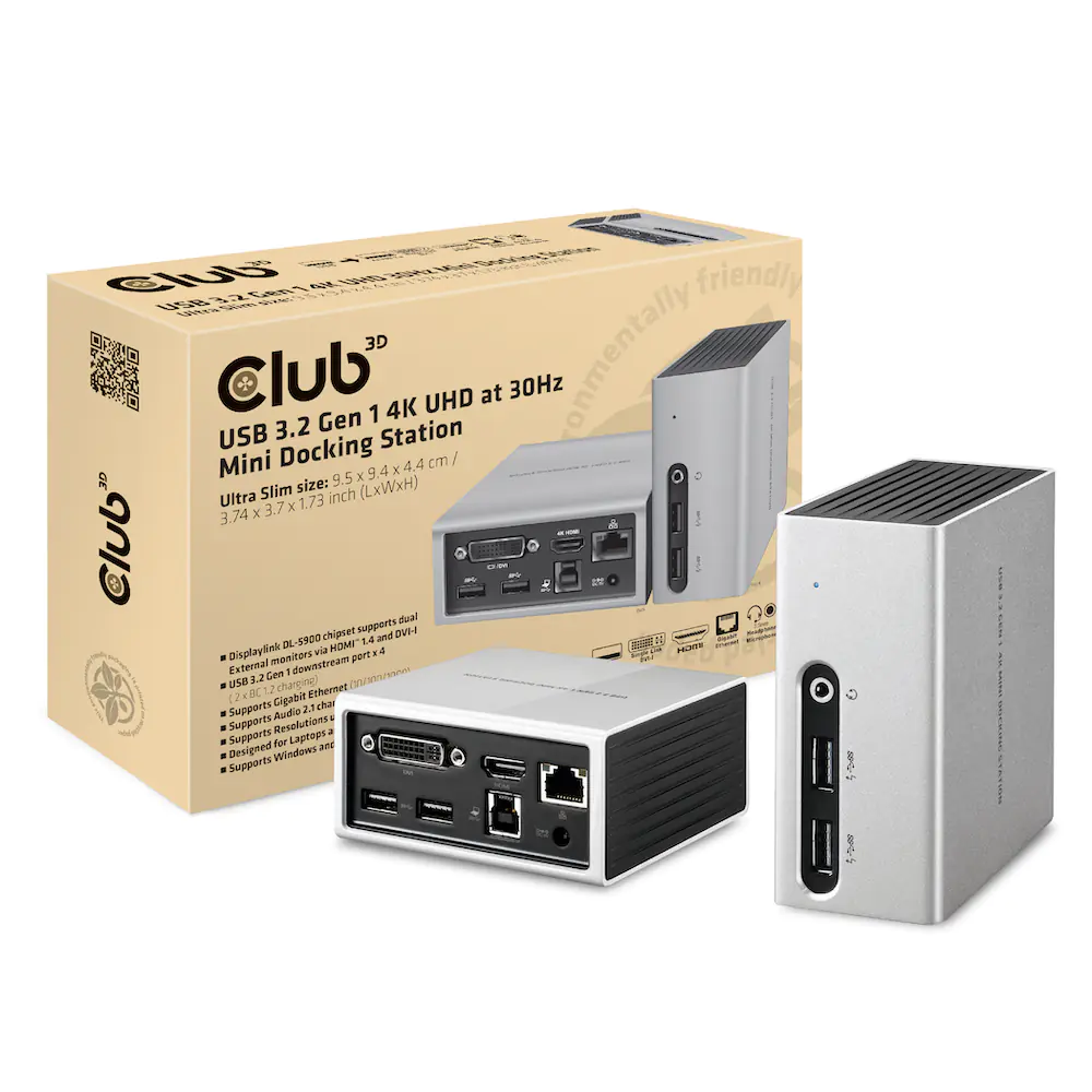 Club 3D USB 3.0 4K Mini Docking Station, Alu gebürstet, 4K @ 30 Hz über HDMI, 4x USB 3.0, Display Link zertifiziert CSV-3104D
