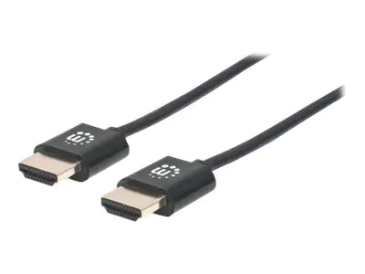 Manhattan HDMI Cable with Ethernet (Ultra Thin), 4K@60Hz (Premium High Speed), 0.5m, Male to Male, Black, Ultra HD 4k x 2k, Fully Shielded, Gold Plated Contacts, Lifetime Warranty, Polybag - Premium Highspeed - HDMI-Kabel mit Ethernet - HDMI männlich zu H