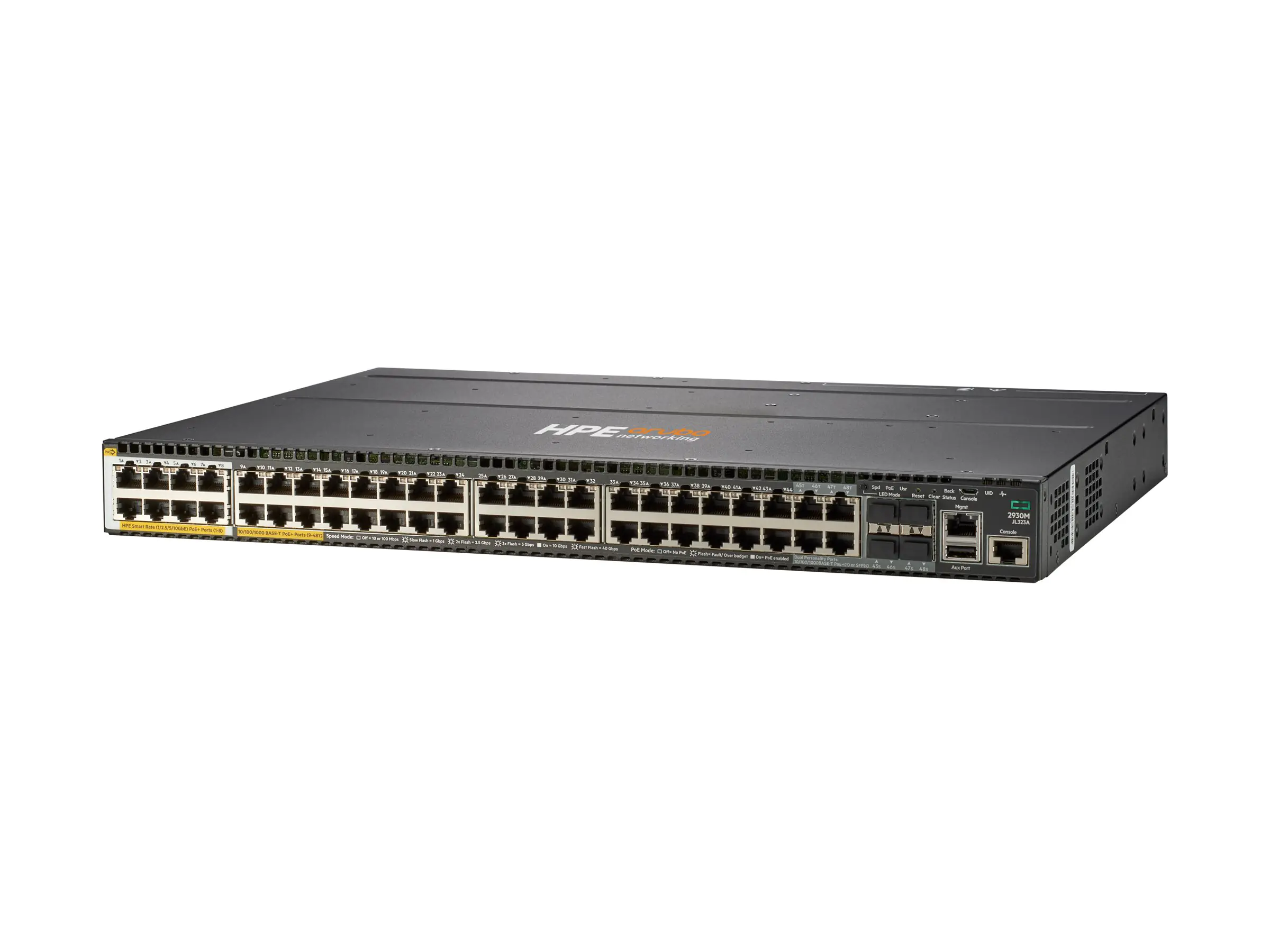 HPE Aruba 2930M 40G 8 HPE Smart Rate PoE+ 1-slot Switch - Switch - L3 - managed - 36 x 10/100/1000 (PoE+) + 4 x combo 10/100/1000Base-T (PoE+) / 100/1000Base-X SFP + 8 x 1/2.5/5/10GBase-T (PoE+) - an Rack montierbar - PoE+ (1440 W)