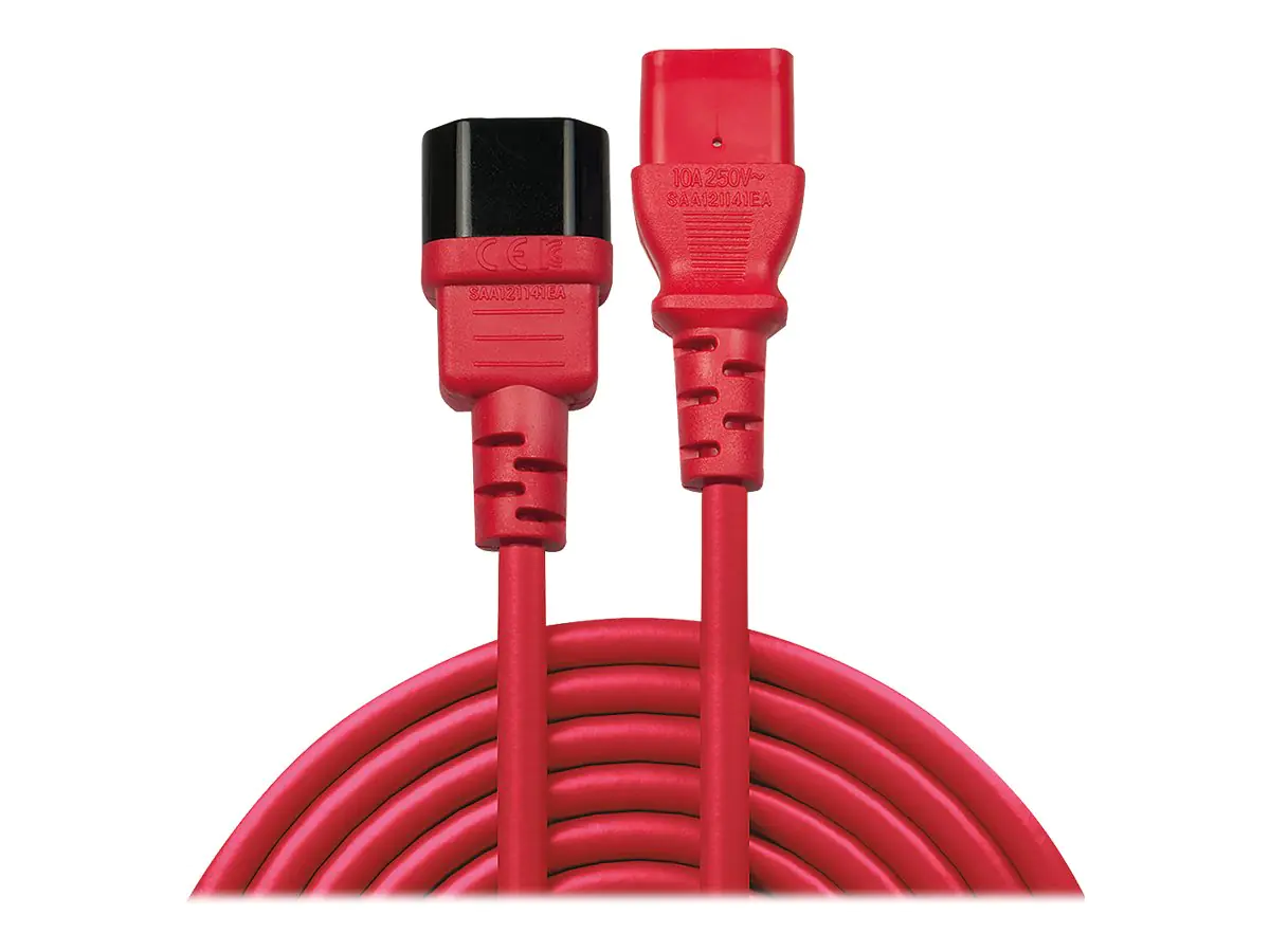 Lindy - Spannungsversorgungs-Verlängerungskabel - IEC 60320 C13 bis IEC 60320 C14 - 50 cm - geformt - Rot Lindy - Spannungsversorgungs-Verlängerungskabel - IEC 60320 C13 bis IEC 60320 C14 - 50 cm - geformt - Rot