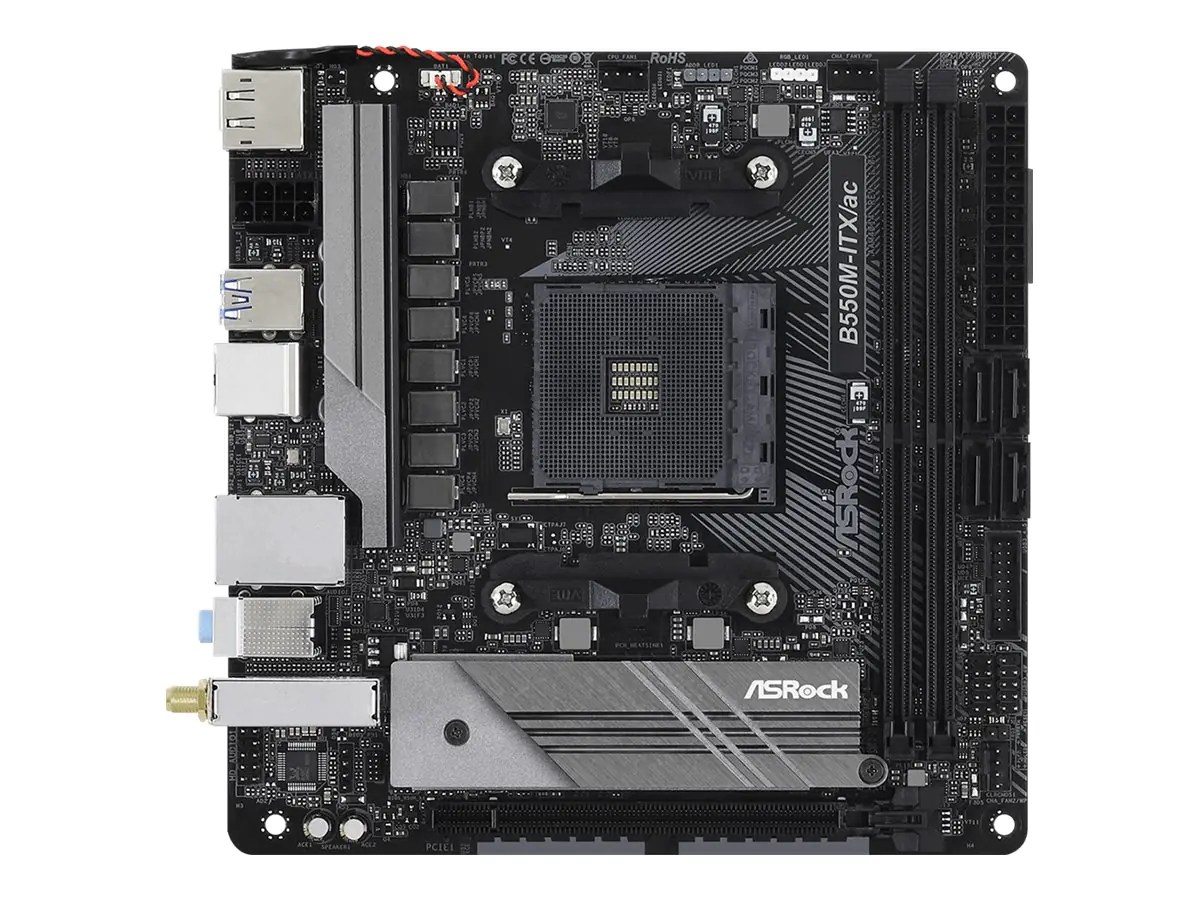 ASRock A520M-ITX/ac - Motherboard - Mini-ITX - Socket AM4 - AMD A520 Chipsatz - USB-C Gen1, USB 3.2 Gen 1 - Gigabit LAN, Wi-Fi, Bluetooth - Onboard-Grafik (CPU erforderlich) - HD Audio (8-Kanal)